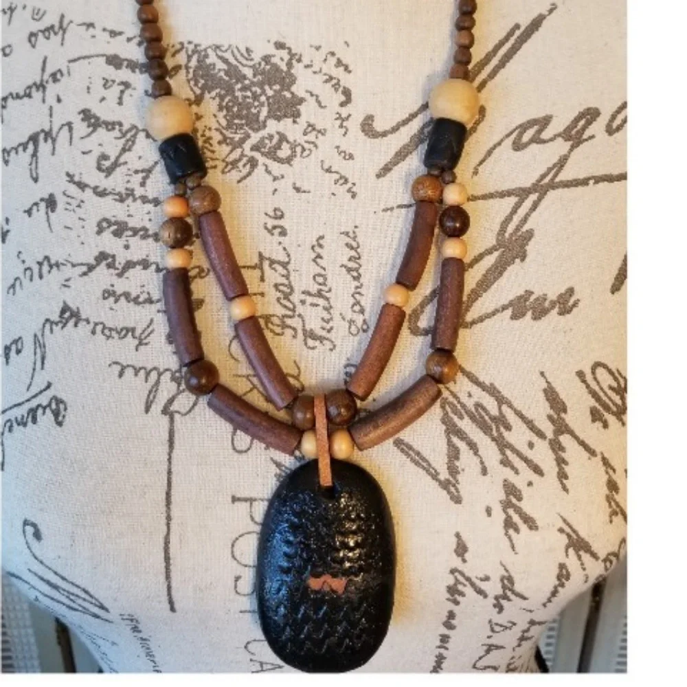 Wood Beaded Statement Necklace
